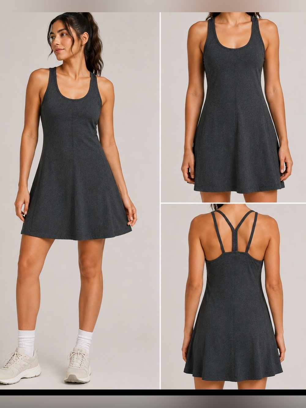 Patagonia Latticeback Dress Strappy Back Slim Fit & Flare, Ink Black / Gray, S